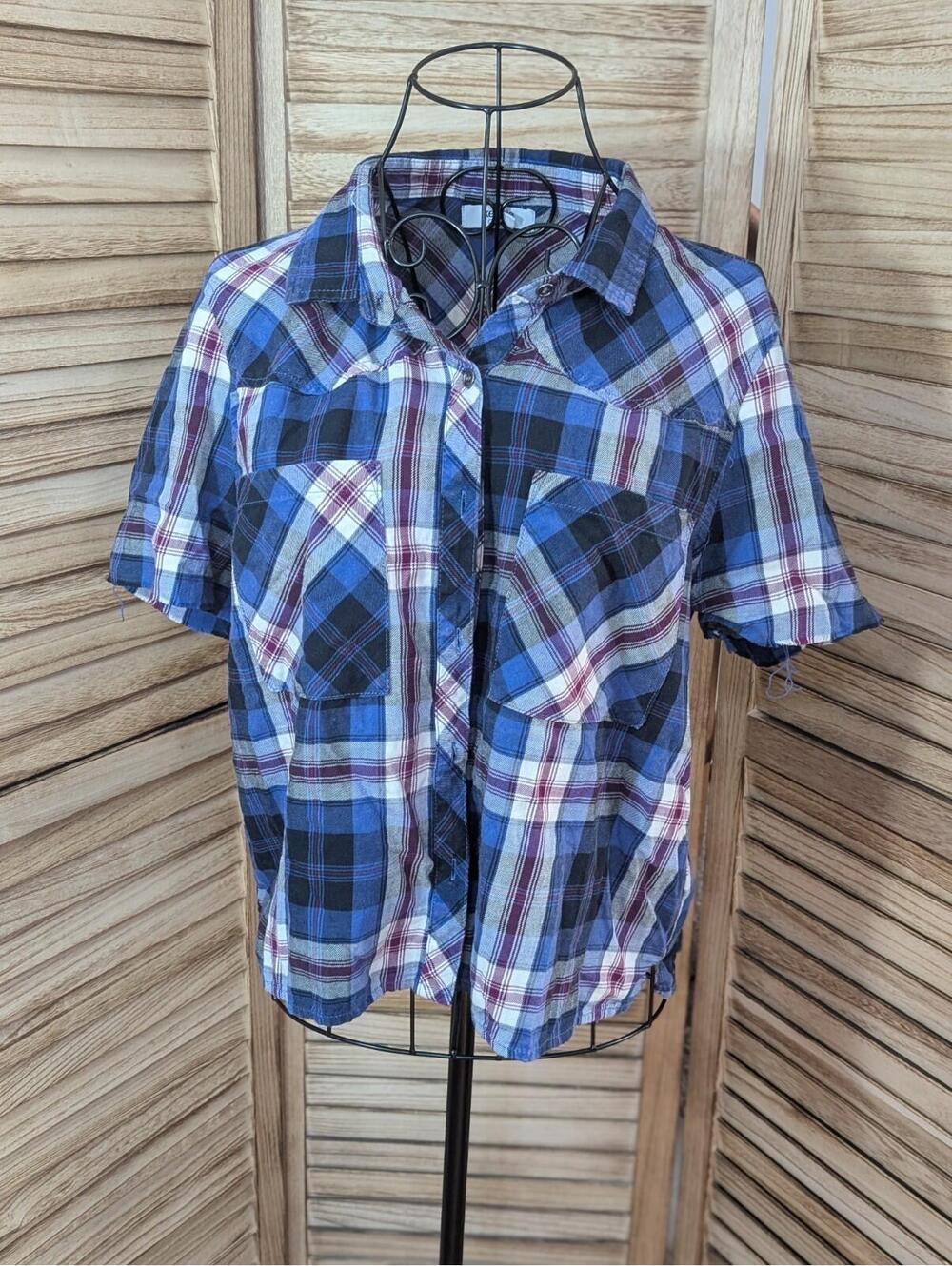 KENSIE Jeans Juniors Purple Plaid Long Sleeve Buttonup Shirt‎ Sz M